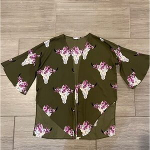 Sheer cow skull kimono